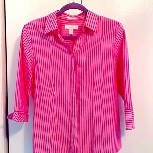 Chicos No Iron Red/White Striped Shirt